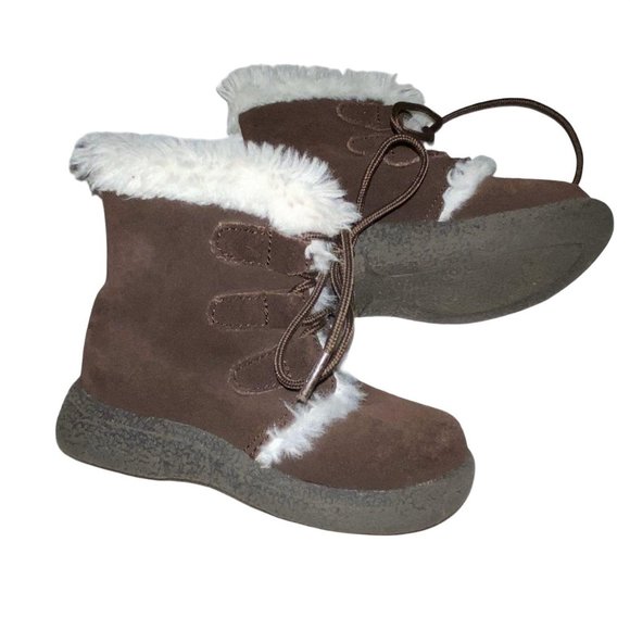 Janie and Jack Leather Faux-Fur Trim Brown Boots Little Girls Sz 8 - Picture 3 of 5
